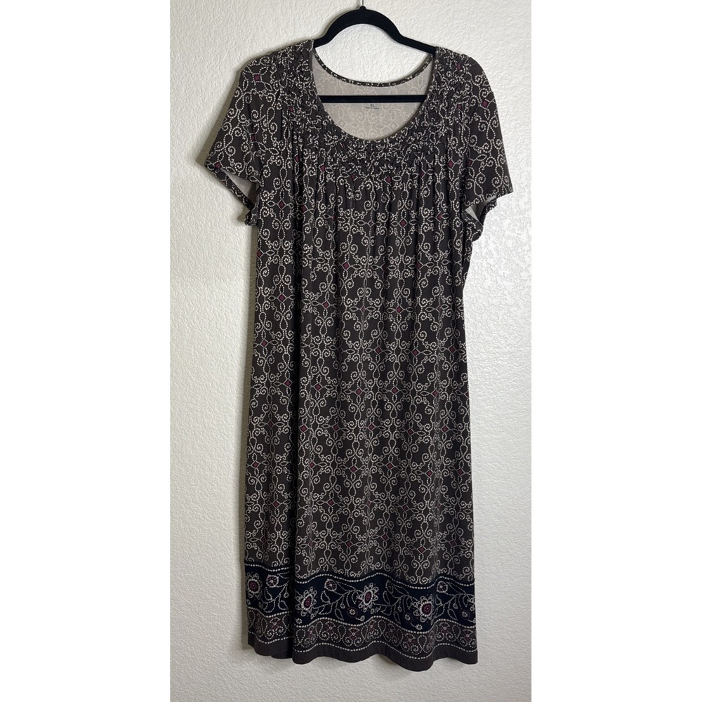 Croft Barrow Stretch Womens XL Dress Brown Floral Geometric Midi Maxi Babydoll‎